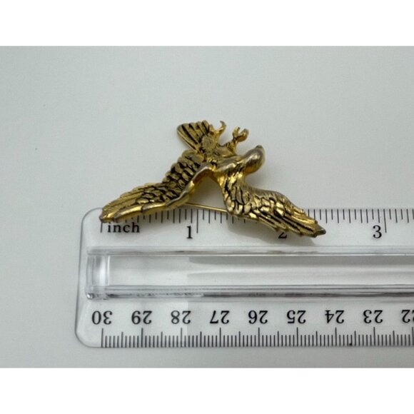 Flying Eagle Brooch Pin Antique Gold Tone Finish 2.5" - Picture 6 of 6
